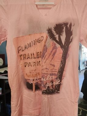 Gina Women's Pink Graphic Tee - Flamingo Trailer Park Sz Small